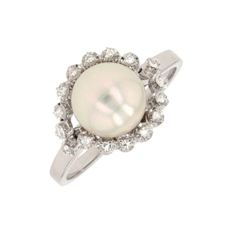 Bague vintage perle et diamants 0.08 carat or blanc 3.70g Comme neuf -  reconditionné disponible sur Gemme Les Bijoux